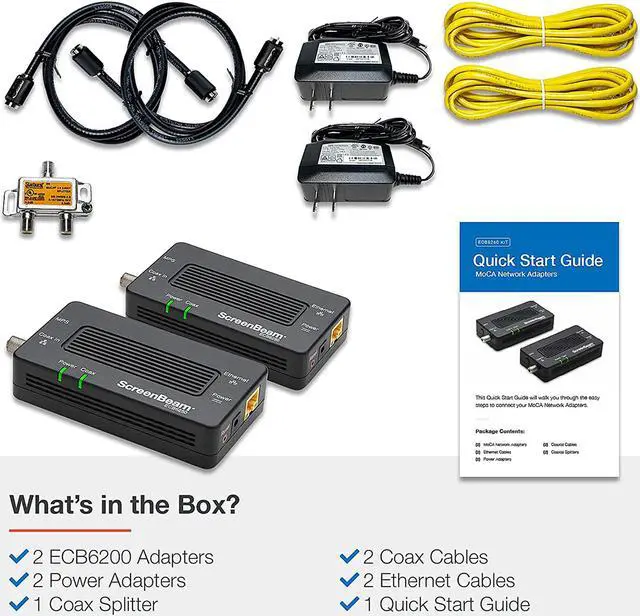 Alt view image 5 of 9 - Screenbeam Inc. MoCA 2.5 Network Adapter for Ethernet Over Coax (2 Pack) - 1 Gbps Ethernet, Coax to Ethernet Adapter, Enhanced Streaming and Gaming (Model: ECB6250K02)