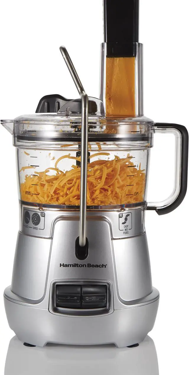 Alt view image 7 of 8 - Hamilton Beach Stack & Snap Food Processor 8-Cup with Adjustable Slicing Blade, Built-in Bowl Scraper & Storage Case (70820)