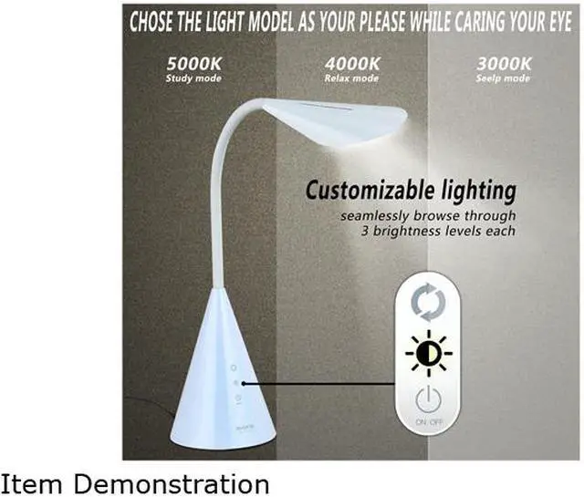 Alt view image 3 of 7 - LED Desk Lamp, Eye-caring Table Light with Touch Control, Reading Lamp with Natural Light- 8W and White