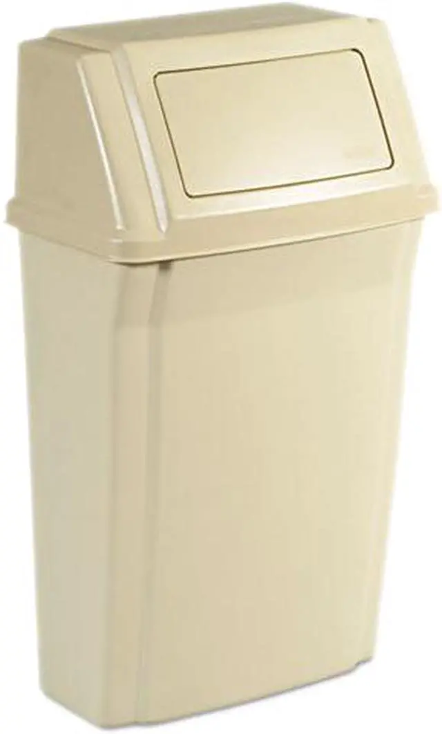 Main image of Slim Jim Wall-Mounted Container, Rectangular, Plastic, 15 gal, Beige 7822 BEI