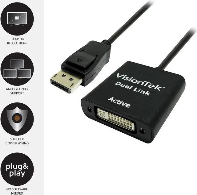 Alt view image 5 of 5 - VisionTek 900639 DisplayPort to Dual Link DVI-D Active Adapter (M/F)