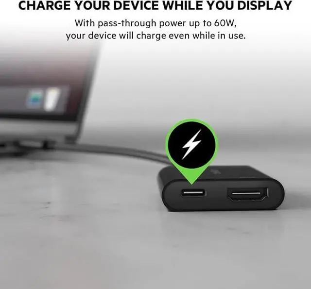 Alt view image 2 of 7 - Belkin USB-C to HDMI Adapter W/ USB-C Charge Adapter, 4K UHD Video Passthrough, Up to 60W Power Output, Compatible with All your USB-C Devices
