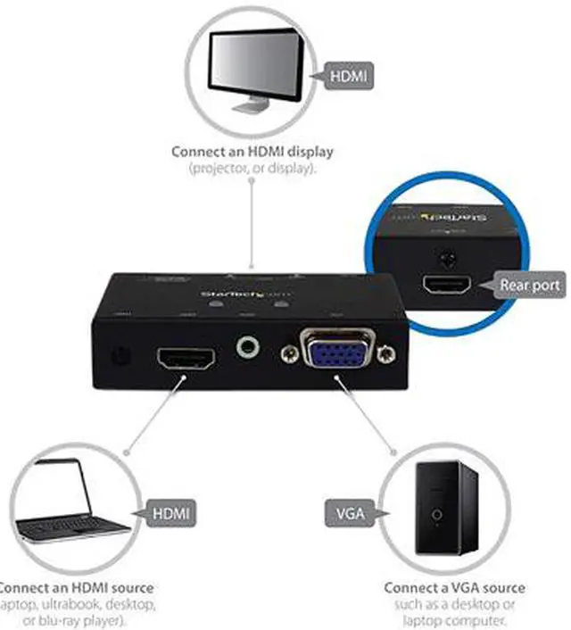 Alt view image 3 of 4 - StarTech.com VS221VGA2HD 2x1 HDMI + VGA to HDMI Converter Switch w/ Automatic and Priority Switching - 1080p