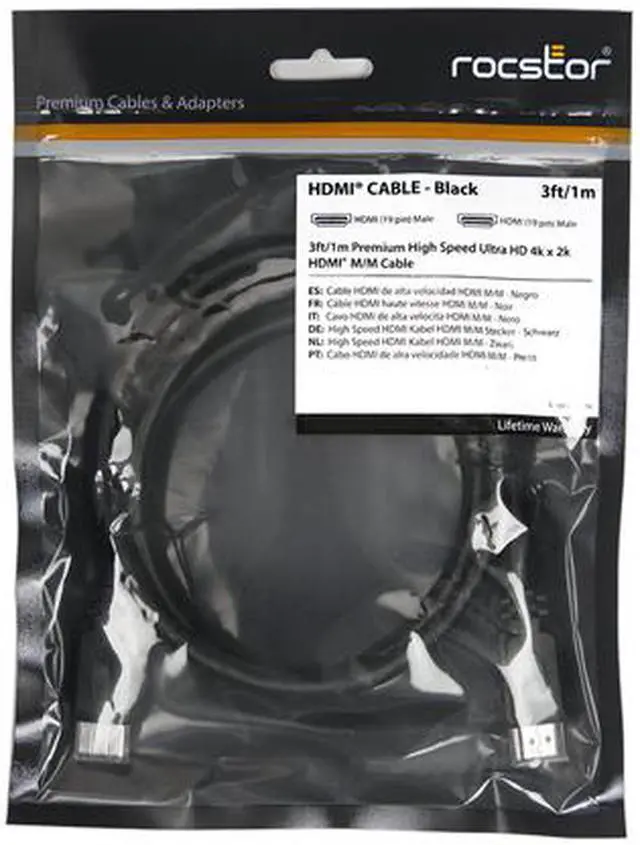 Alt view image 4 of 4 - Rocstor Y10C106-B1 1M Hdmi To Hdmi M/M With Ethernet Cable Black