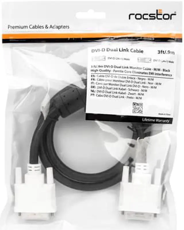 Alt view image 6 of 6 - Rocstor Premium 3ft DVI-D M/M Black Video Monitor Dual Link Cable Y10C219B1