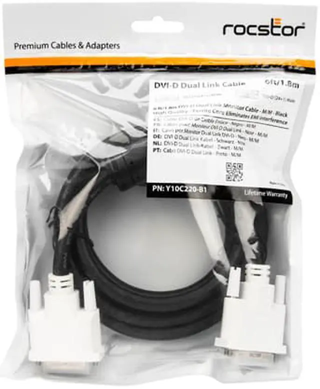 Alt view image 6 of 6 - Rocstor Premium 6ft DVI-D M/M Black Video Monitor Dual Link Cable Y10C220B1
