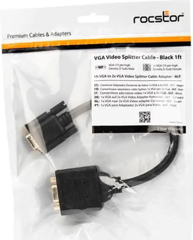 Alt view image 6 of 6 - Rocstor Premium 1 ft VGA to 2x VGA Video Splitter Cable - M/F
