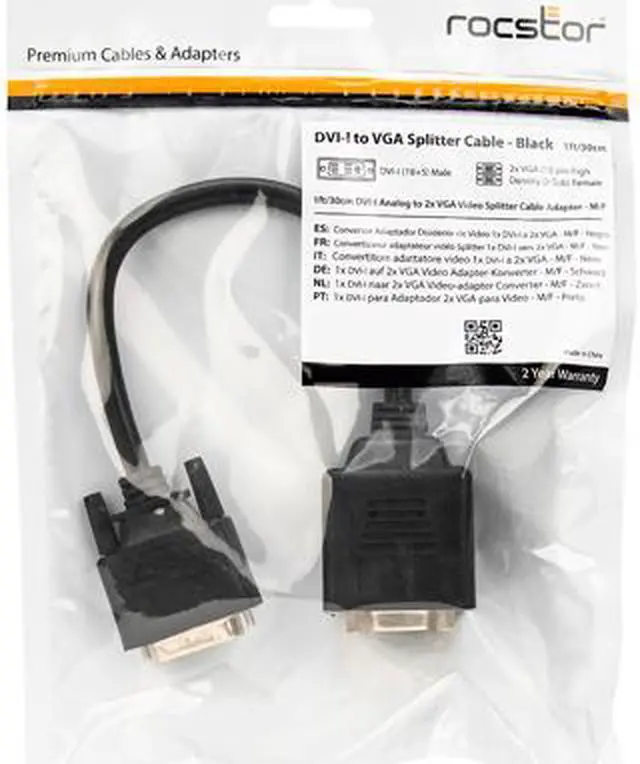 Alt view image 6 of 6 - Rocstor 1 ft DVI-I Analog to 2x VGA Video Splitter Cable - M/F