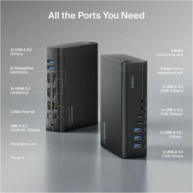 Alt view image 3 of 4 - Belkin Connect Universal 16-Port Triple Display USB-C Dock - INC029ttBK