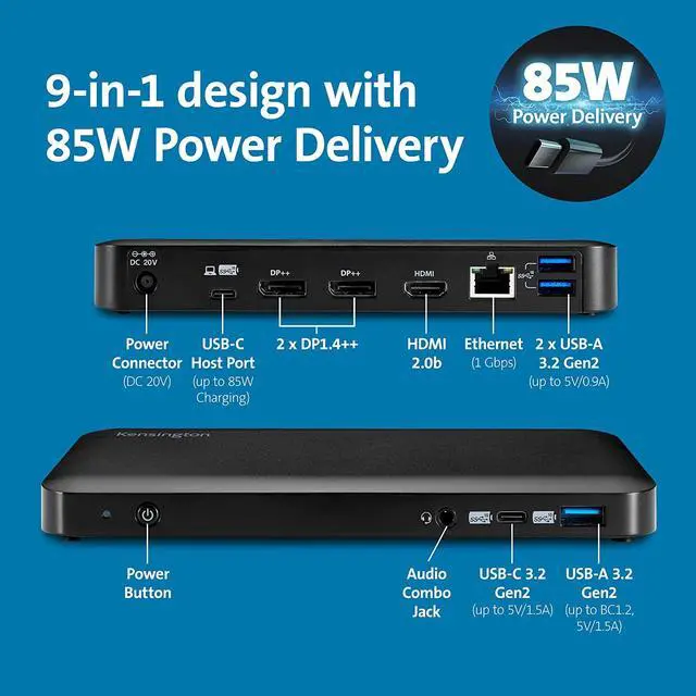 Alt view image 7 of 11 - Kensington Black K34440NA Notebook Port Replicators / Docking Stations