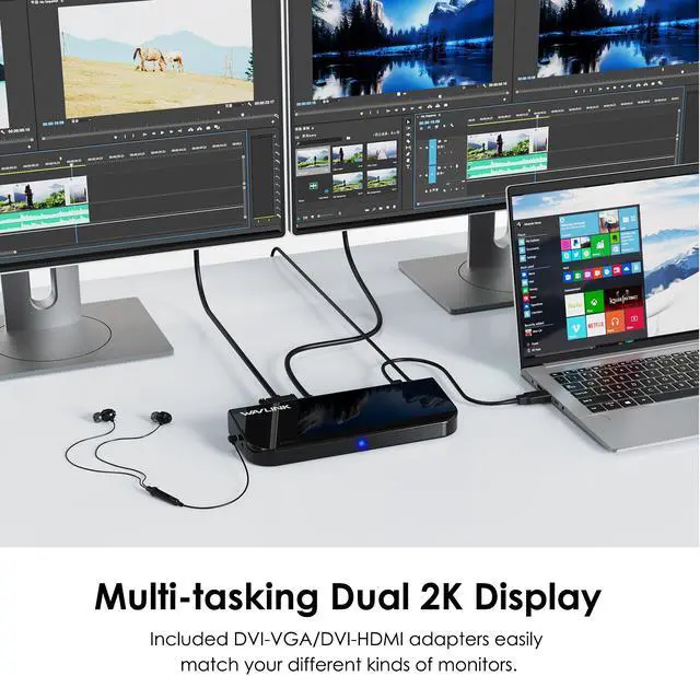 Alt view image 3 of 7 - Wavlink USB 3.0 Universal Laptop Docking Station Dual Monitors DisplayLink Dock with HDMI/DVI/VGA, Gigabit Ethernet, 6 USB Ports, Audio for M1 M2 Mac and Windows, MacOS, ChromeOS, Ubuntu 20.04, 22.04