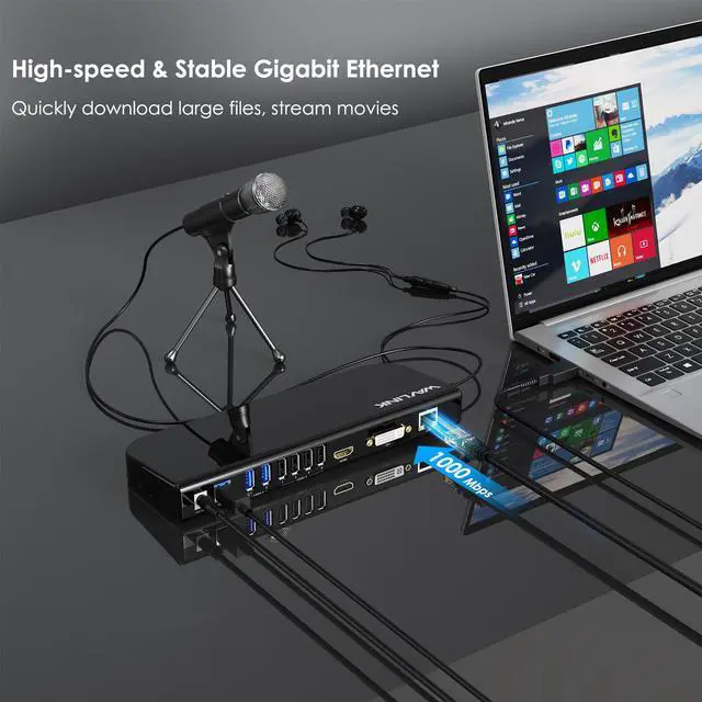 Alt view image 5 of 7 - Wavlink USB 3.0 Universal Laptop Docking Station Dual Monitors DisplayLink Dock with HDMI/DVI/VGA, Gigabit Ethernet, 6 USB Ports, Audio for M1 M2 Mac and Windows, MacOS, ChromeOS, Ubuntu 20.04, 22.04