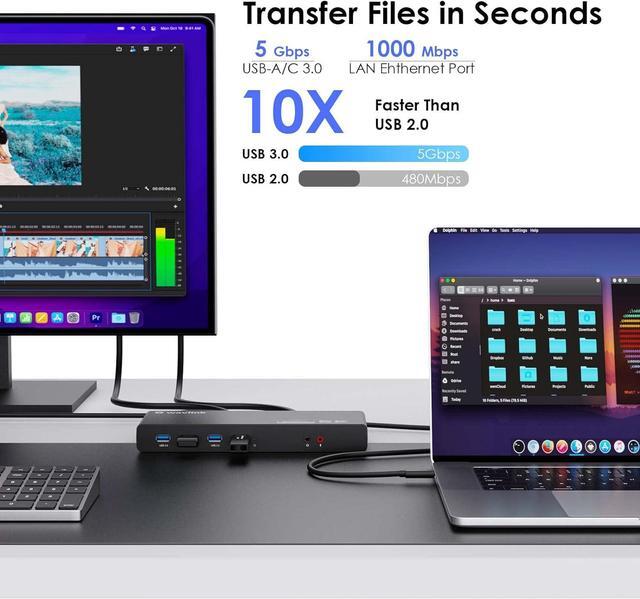 Alt view image 6 of 7 - Wavlink Dual 4K Display Laptop Docking Station Single 5K/Dual 4K @60Hz USB 3.0 and USB-C Dual Monitor Docking Station With 2 x HDMI, 2 DP, Gigabit Ethernet, 6 x USB 3.0, Audio, Mic, For Windows/Mac