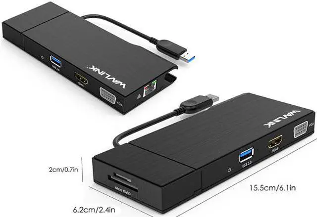 Alt view image 2 of 7 - Wavlink Universial USB 3.0 Mini Docking Dual Monitor HDMI+VGA with Gigabit Ethernet,USB 3.0, Removable SD/TF Card Reader, HDMI up to 2560x1440, VGA 1920x1200, For Apple M1, Intel Macs,Dell XPS 13/15