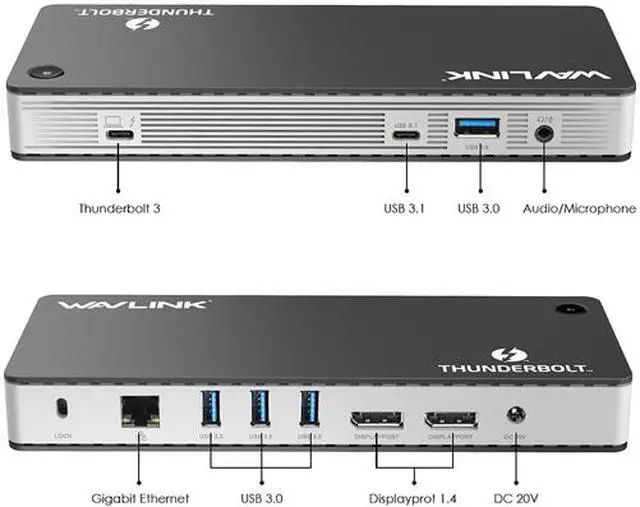 Alt view image 3 of 6 - Wavlink Thunderbolt 3 USB-C 8K Docking Station Dual 4K Docking Station 60W Charging Dual DisplayPort 1.4 USB-C 3.1, 2 x USB 3.1, 2 x USB 3.0, Gigabit Ethernet, Audio, for MacBook & Windows Laptops