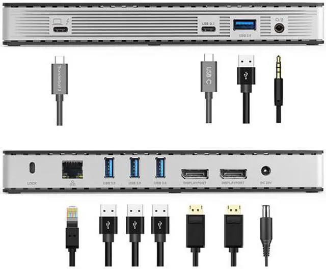 Alt view image 2 of 6 - Wavlink Thunderbolt 3 USB-C 8K Docking Station Dual 4K Docking Station 60W Charging Dual DisplayPort 1.4 USB-C 3.1, 2 x USB 3.1, 2 x USB 3.0, Gigabit Ethernet, Audio, for MacBook & Windows Laptops