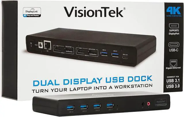 Alt view image 8 of 9 - VisionTek VT4000 Universal DUAL 4K USB Laptop Docking Station Mac & Windows