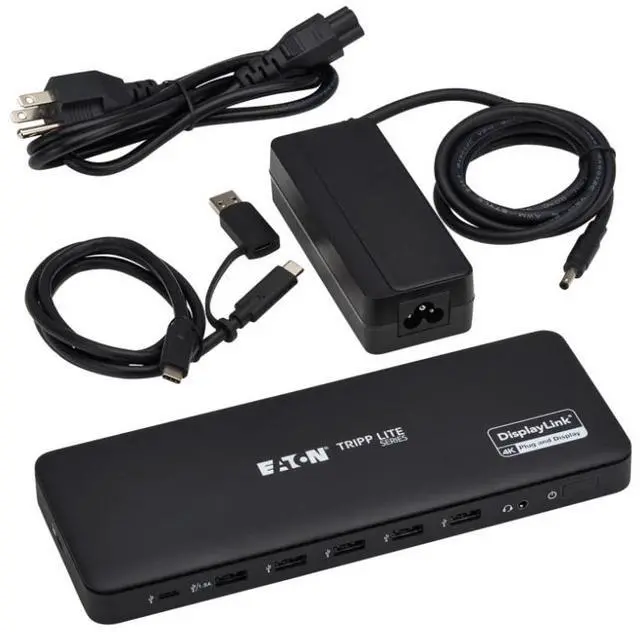 Alt view image 2 of 2 - Eaton Tripp Lite Series USB-C Universal Dock Dual Display 4K HDMI and DisplayPort USB 3.2 Gen 1 Hub GbE 100W PD Charging