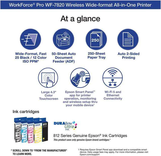 Alt view image 3 of 8 - Epson WorkForce Pro WF-7820 Wireless All-in-One Wide-format Printer with Auto 2-sided Print up to 13" x 19", Copy, Scan and Fax, 50-page ADF, 250-sheet Paper Capacity, and 4.3" Color Touchscreen