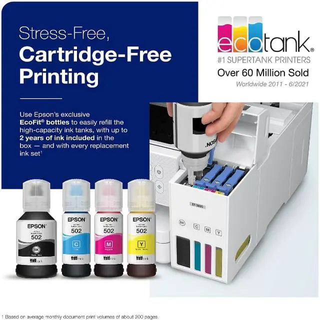 Alt view image 5 of 7 - Epson EcoTank® ET-3830 Wireless Color All-in-One Cartridge-Free Supertank Printer with Scan, Copy, Auto 2-Sided Printing and Ethernet – Home & Office
