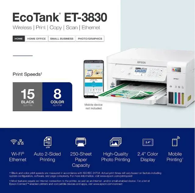 Alt view image 6 of 7 - Epson EcoTank® ET-3830 Wireless Color All-in-One Cartridge-Free Supertank Printer with Scan, Copy, Auto 2-Sided Printing and Ethernet – Home & Office