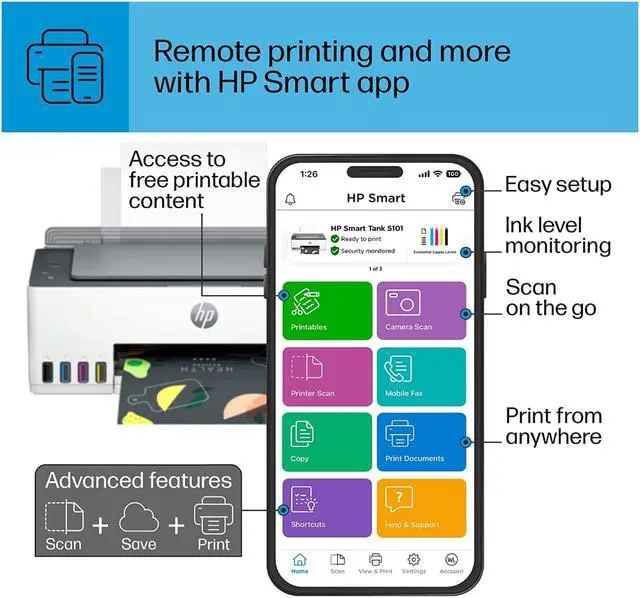 Alt view image 5 of 7 - HP Smart Tank 5101 All-in-One Inkjet Printer, Mobile Print, Copy, Scan