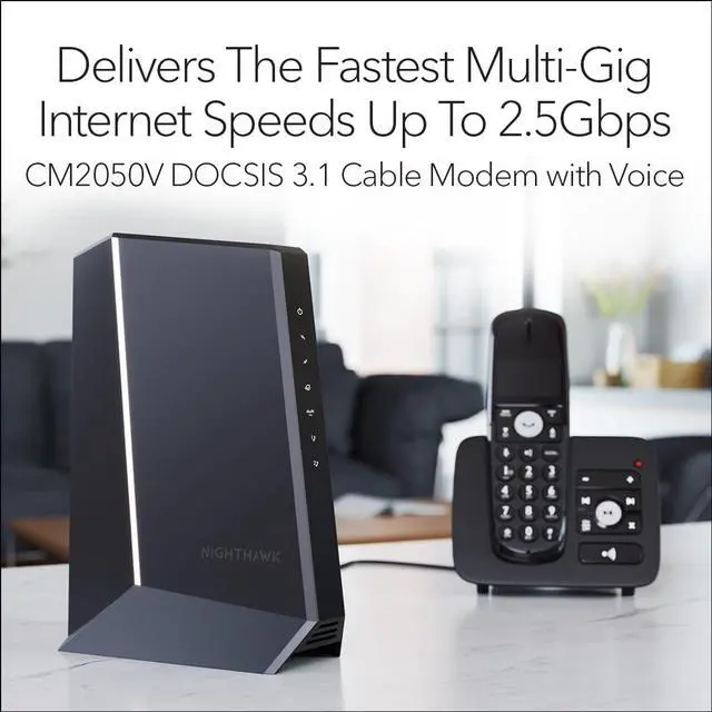 Alt view image 3 of 8 - Netgear Nighthawk® Multi-Gig 2.5Gbps Cable Modem for Xfinity Voice (CM2050V)