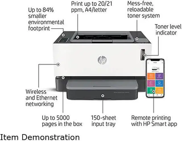 Alt view image 7 of 9 - HP Neverstop 1001nw 5HG80A Wireless Black & White Laser Cartridge-Free Tank Printer