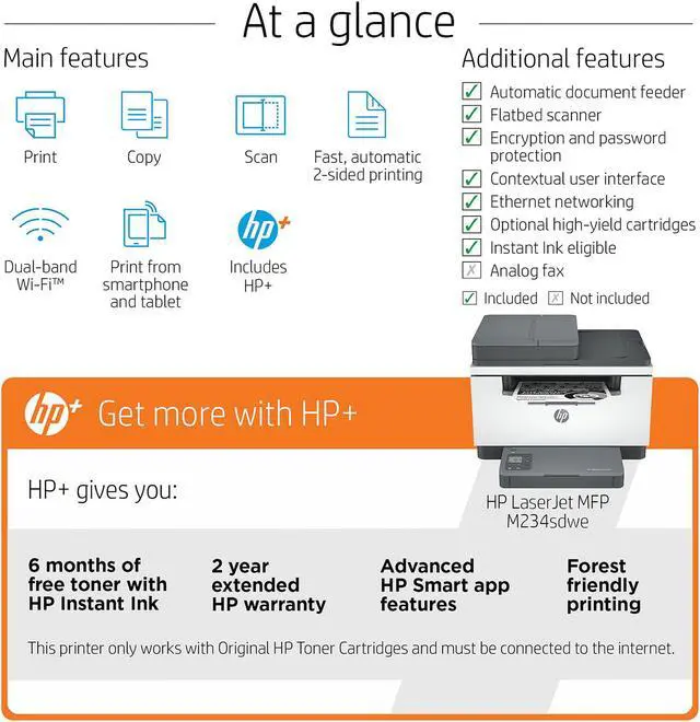 Alt view image 12 of 18 - HP LaserJet MFP M234sdwe Wireless Monochrome All-in-One Printer with built-in Ethernet & fast 2-sided printing, HP+ and bonus 6 months Instant Ink (6GX01E)