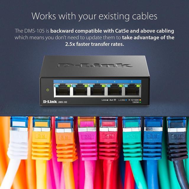 Alt view image 5 of 9 - D-Link 5-Port 2.5Gb Unmanaged Gaming Switch with 5 x 2.5Gb - Multi-Gig, Network, Fanless, Plug & Play - (DMS-105)