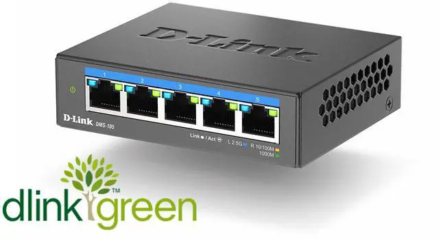 Alt view image 7 of 9 - D-Link 5-Port 2.5Gb Unmanaged Gaming Switch with 5 x 2.5Gb - Multi-Gig, Network, Fanless, Plug & Play - (DMS-105)