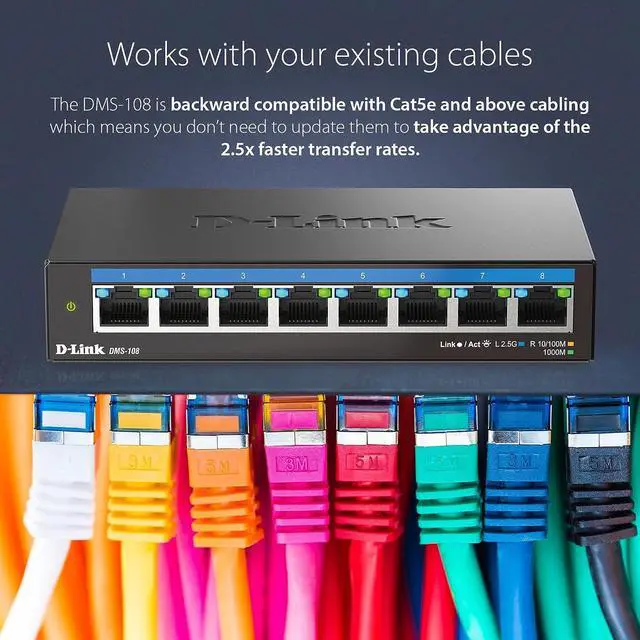 Alt view image 4 of 6 - D-Link 8-Port 2.5Gb Unmanaged Gaming Switch with 8 x 2.5G - Multi-Gig, Network, Fanless, Plug & Play - (DMS-108)