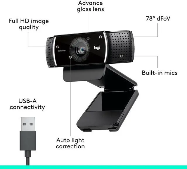 Alt view image 3 of 10 - Logitech C922 Pro Stream Webcam 1080P Camera for HD Video Streaming & Recording 720P at 60Fps with Tripod Included