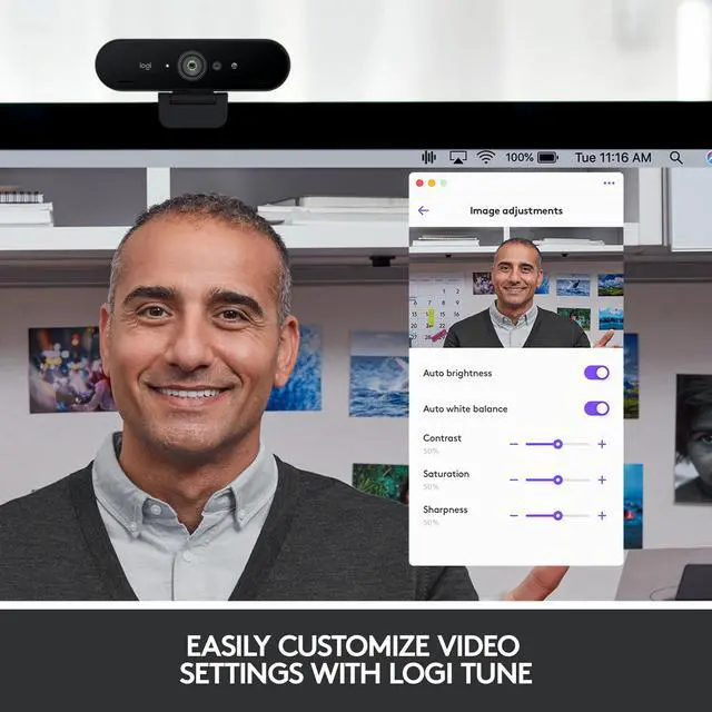 Alt view image 8 of 10 - Logitech 4K Pro Webcam with HDR and Noise-canceling Mics 960-001390