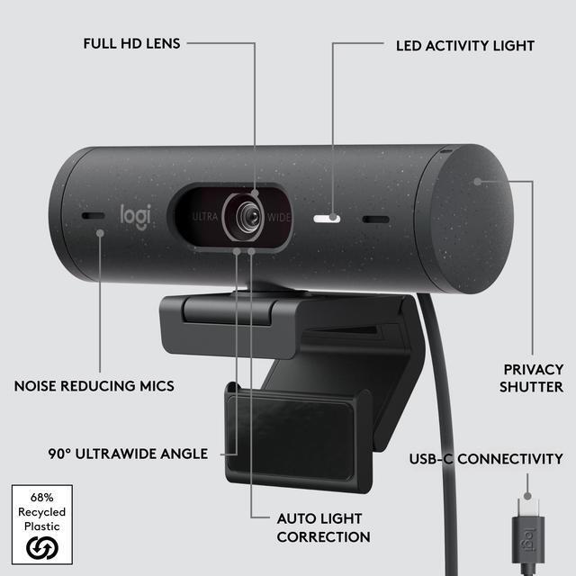Alt view image 3 of 11 - Logitech Brio 500 HD 1080p Webcam 4 Megapixels Graphite (960-001493)