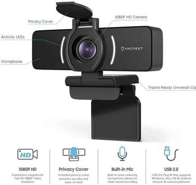 Alt view image 5 of 7 - Amcrest 1080P Webcam with Microphone & Privacy Cover, Web Cam USB Camera, Computer HD Streaming Webcam for PC Desktop & Laptop w/Mic, Wide Angle Lens & Large Sensor for Superior Low Light (AWC205)