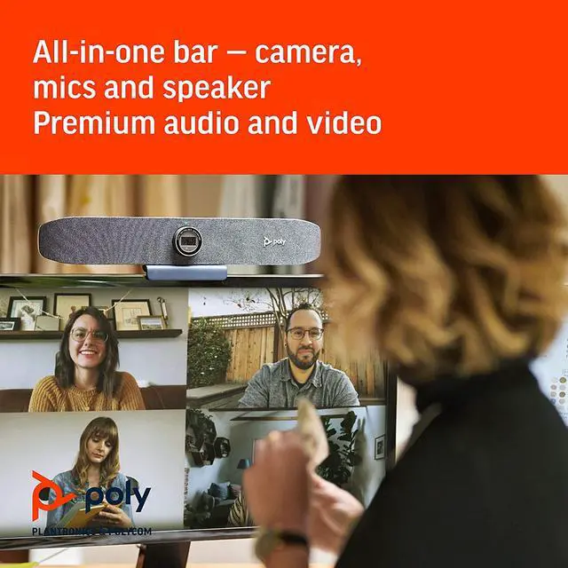Alt view image 4 of 11 - Poly Studio P15 Personal Video Bar (Plantronics + Polycom) - Complete Audio + Premium 4K Webcam Solution - Camera, Mics & Speaker - Home Office/Focus Room -Works w/Zoom (Certified) & Teams (Certified)