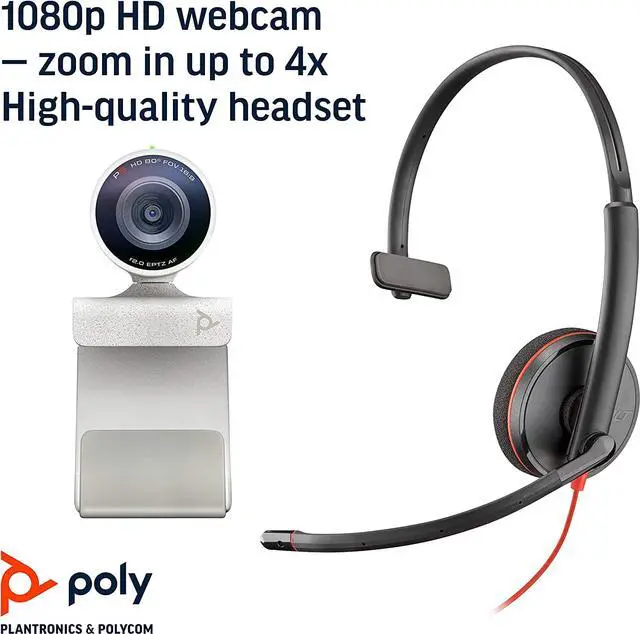 Alt view image 5 of 9 - Poly - Studio P5 Webcam with Blackwire 3210 Headset Kit (Plantronics + Polycom) - 1080p HD Professional Video Conferencing Camera & Single-Ear Wired Headset USB-A - Certified for Zoom & Teams