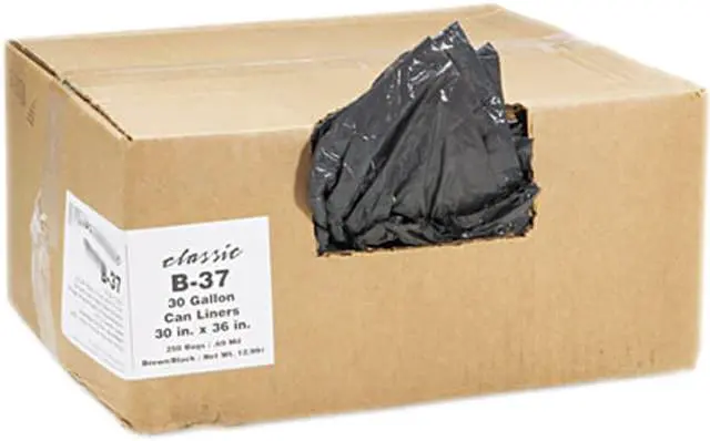 Main image of 2-Ply Low-Density Can Liners, 30Gal, 0.6Mil,30 X 36, Black, 250/Carton
