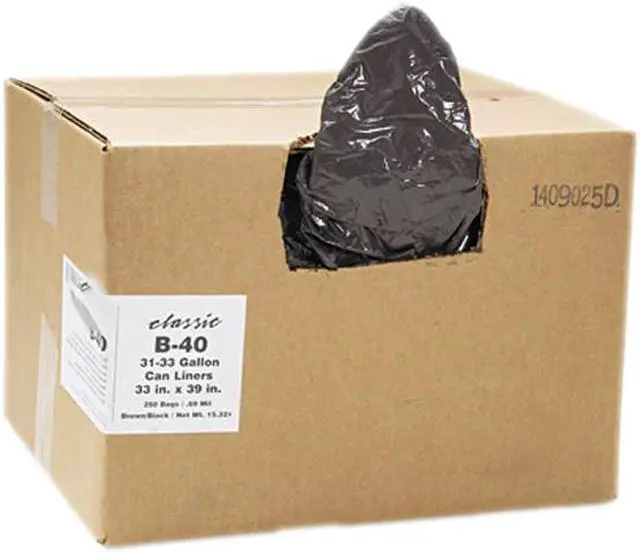 Main image of 2-Ply Low-Density Can Liners, 31-33Gal, .65Mil, 33 X 39, Black, 250/Ca