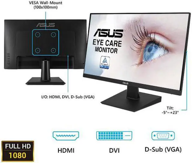 Alt view image 13 of 12 - Asus VA24EHE 23.8" Full HD (1920x1080) 75Hz 5ms IPS FreeSync Monitor, Black