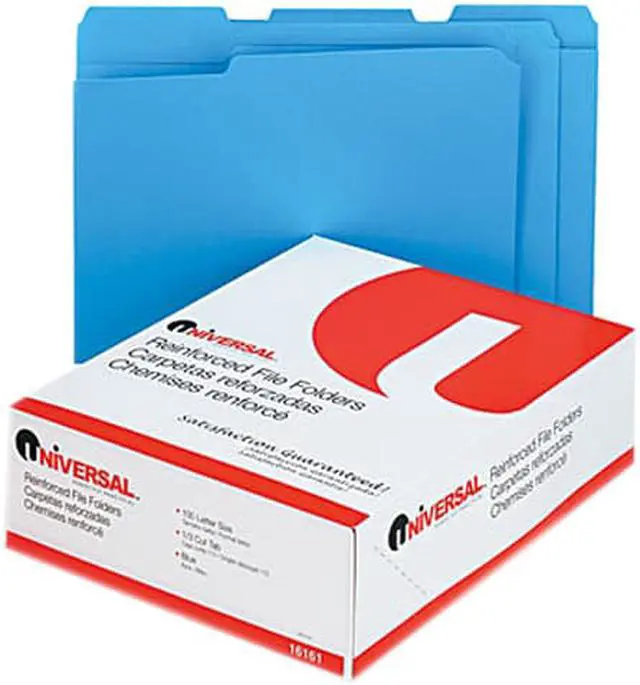 Main image of UNIVERSAL Colored File Folders 1/3 Cut Assorted Two-Ply Top Tab Letter Blue 100/Box 16161