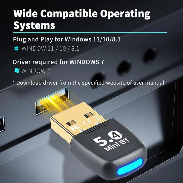 Alt view image 7 of 7 - 2024 Latest Free Driver Bluetooth 5.4 USB Adapter for PC Laptop, 20M Range Wireless Transmitter Dongle for Computer Desktop Windows 11 10 8.1 7, Pair w/Headset Headphones Speaker Keyboard Mouse