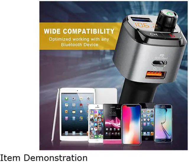 Alt view image 5 of 6 - Bluetooth 5.0 FM Transmitter for Car, QC3.0+Type-C PD 18W Wireless Bluetooth FM Radio Adapter Bass Sound Music Player FM Car Kit with Hands-free Calling and 3 USB Ports Charger Support USB Drive