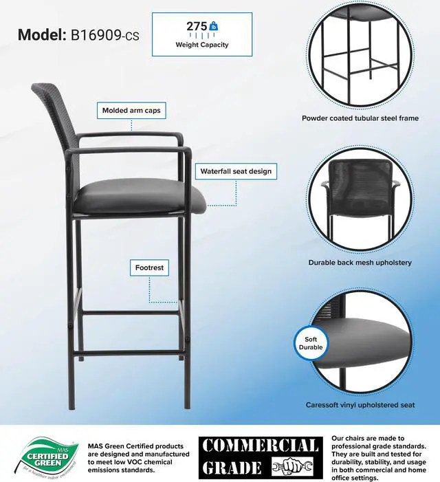 Alt view image 3 of 3 - Boss Contemporary Mesh Counter Stool, Black
