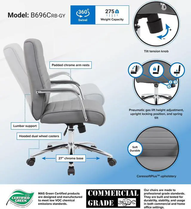 Alt view image 7 of 7 - Boss Modern Executive Conference Chair - Grey