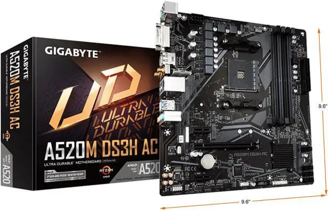 Alt view image 6 of 6 - GIGABYTE A520M DS3H AC AM4 AMD 520 ATX Motherboard with Single M.2, SATA 6Gb/s, USB 3.2 Gen 1, WIFI 802.11a, Realtek GbE LAN