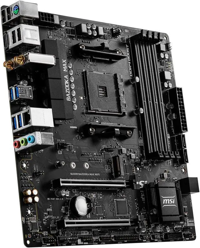 Alt view image 4 of 10 - MSI B450M BAZOOKA MAX WI-FI w/ DDR4-2666, 7.1 Audio, M.2, Gigabit LAN, 802.11ac