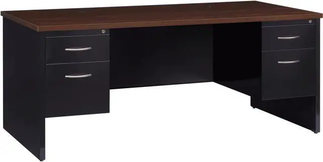 Main image of Lorell Double Pedestal Desk 36"x72" Black/Walnut 79139
