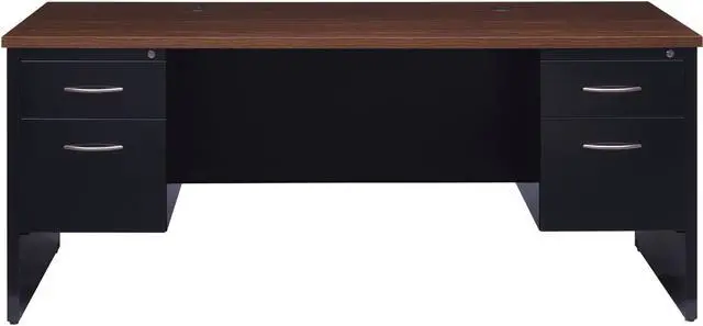Alt view image 2 of 6 - Lorell Double Pedestal Desk 36"x72" Black/Walnut 79139